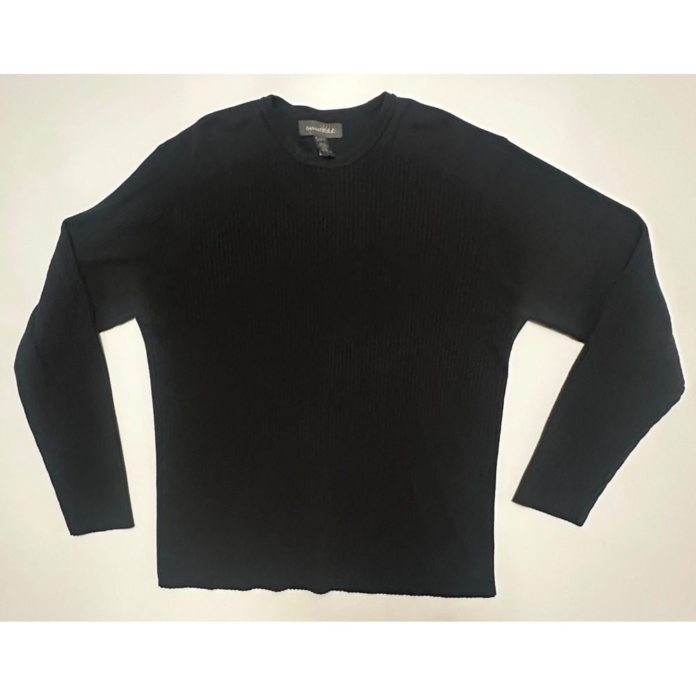 Banana Republic VTG Ribbed Cotton Crew Neck Sweater Black Mens Large Sony L